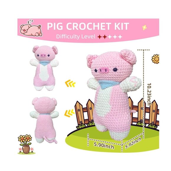 Crochet Kit for Beginners,DIY Pink Pig Crochet Kit - Picture 3 of 7